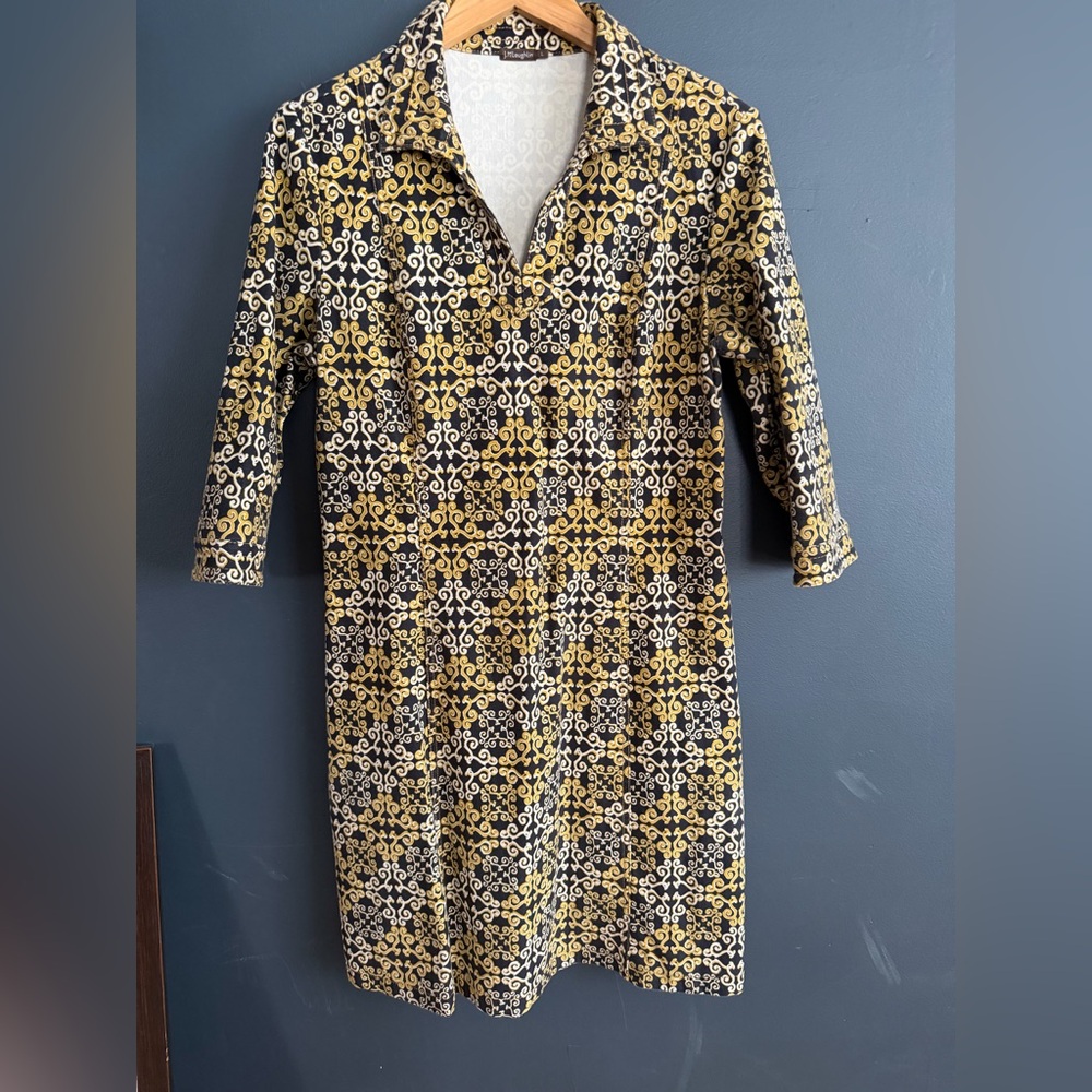J. McLaughlin Black and Gold Midi Dress